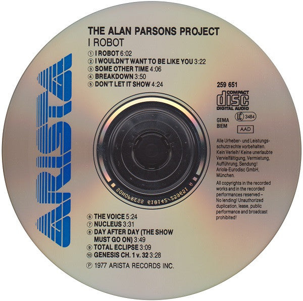 Alan Parsons Project - I Robot (1989 CD) NM