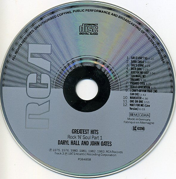 Daryl Hall & John Oates - Greatest Hits (1987 CD) VG+