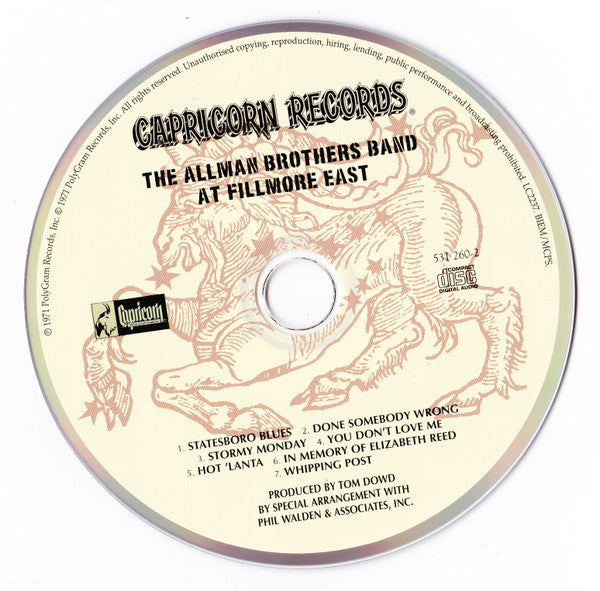 Allman brothers Band - At Fillmore East (1997 Remastered CD) NM