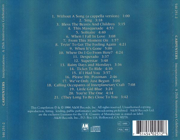 Carpenters - Interpretations ~ 25th Anniversary Celebration (1994 CD) NM