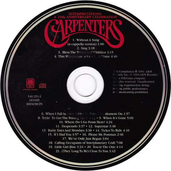Carpenters - Interpretations ~ 25th Anniversary Celebration (1994 CD) NM