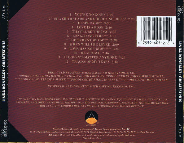 Linda Ronstadt - Greatest Hits (1993 US CD) NM