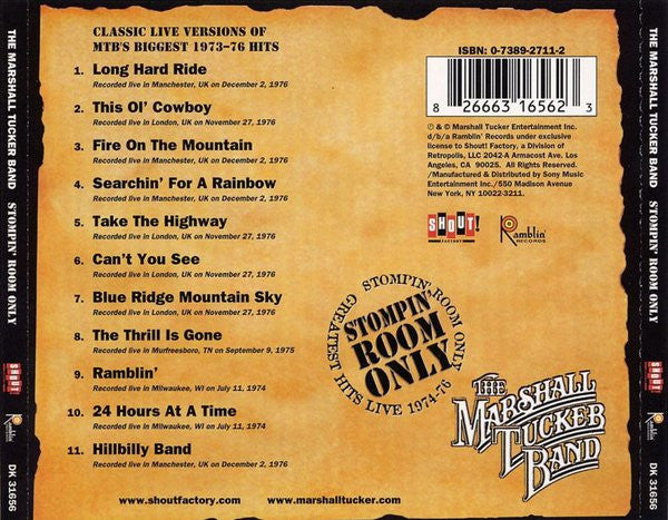 Marshall Tucker Band - Stompin' Room Only ~ Greatest Hits Live (2003 US CD) NM