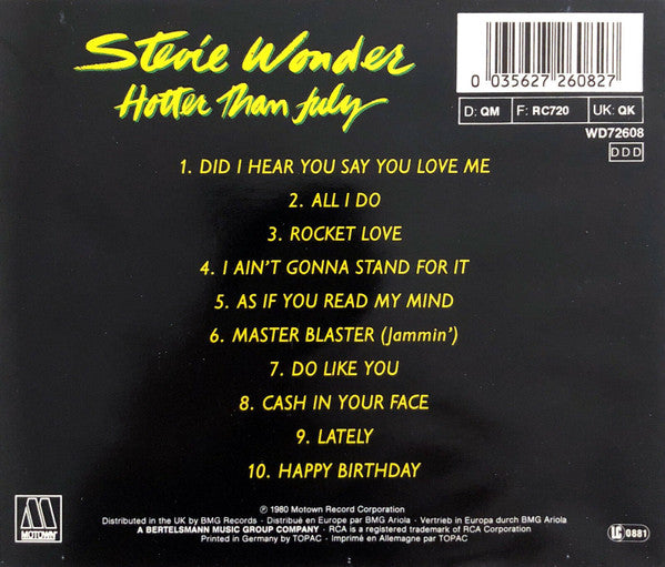 Stevie Wonder - Hotter Than July (1987 Motown CD) Mint