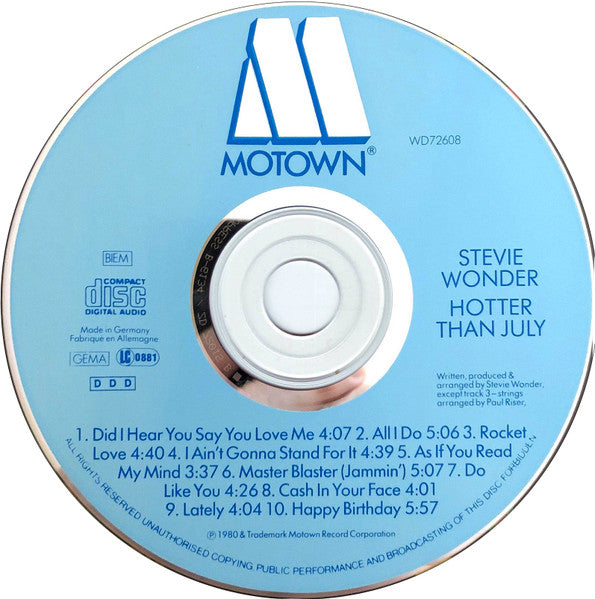 Stevie Wonder - Hotter Than July (1987 Motown CD) Mint