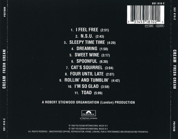 Cream - Fresh Cream (1997 Remasters CD) Mint