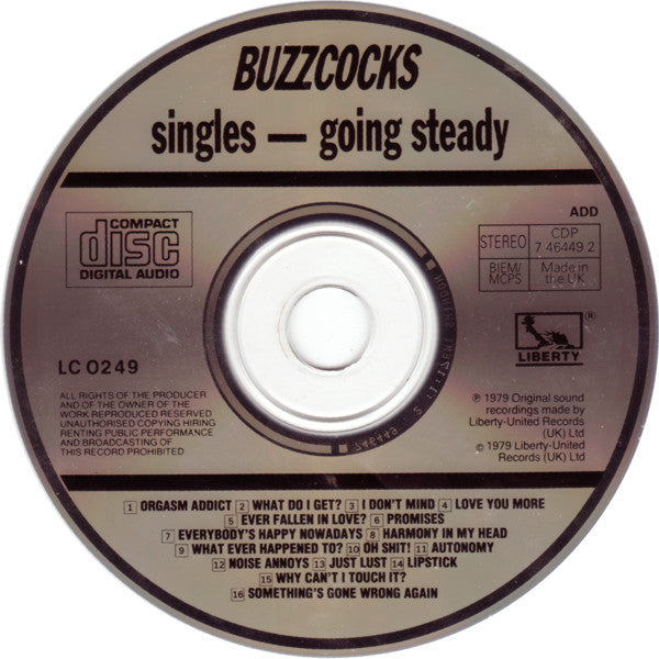 Buzzcocks - Singles-Going Steady (1992 UK Swindon CD) NM