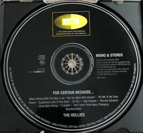 Hollies - For Certain Because... (Mono & Stereo CD Album) Mint