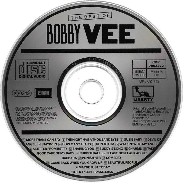 Bobby Vee - The Best Of (1988 Liberty CD Album) Mint