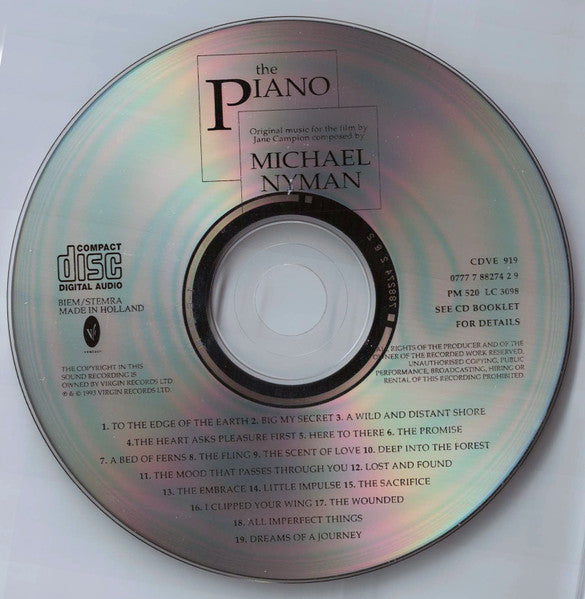 Michael Nyman - The Piano O.S.T - (1993 Soundtrack CD Album) NM