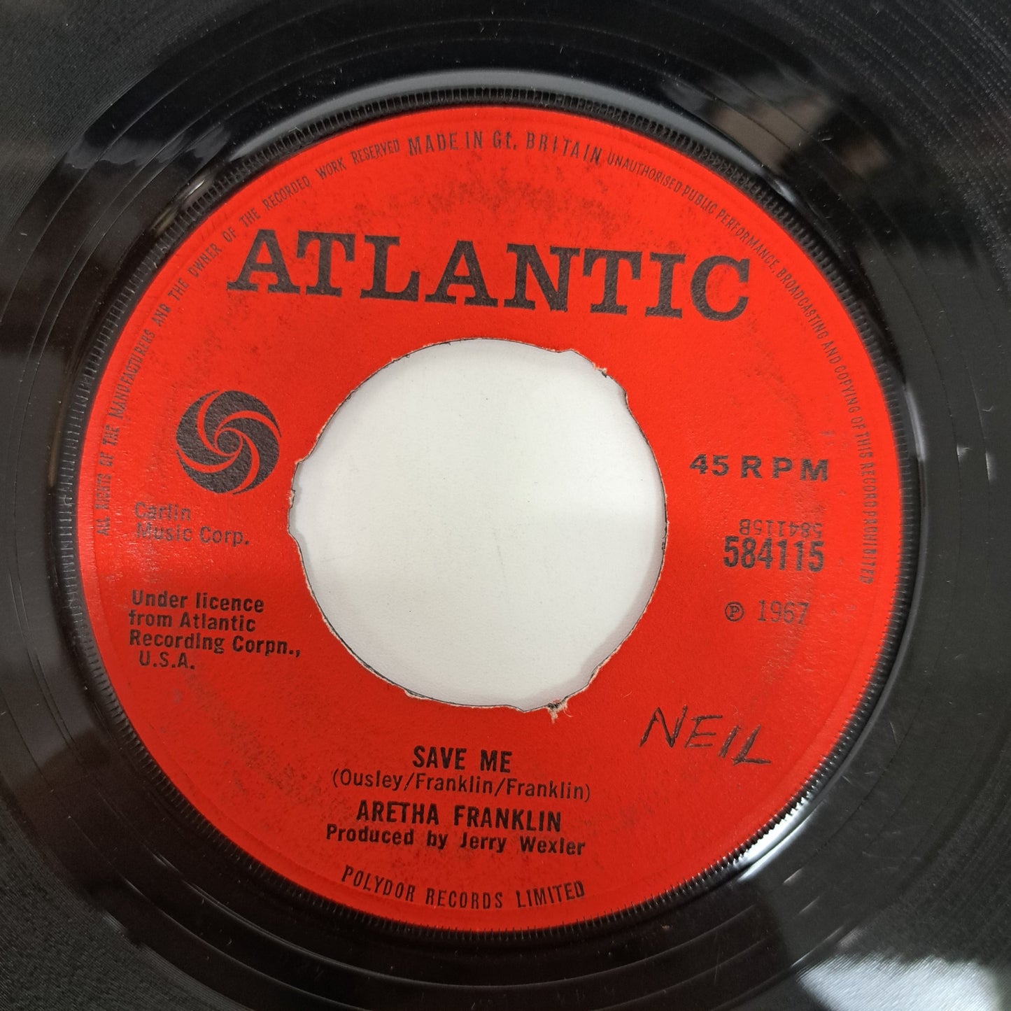 Aretha Franklin - Respect (Vinyl Single) 1967 Atlantic Soul 45 *VG+*