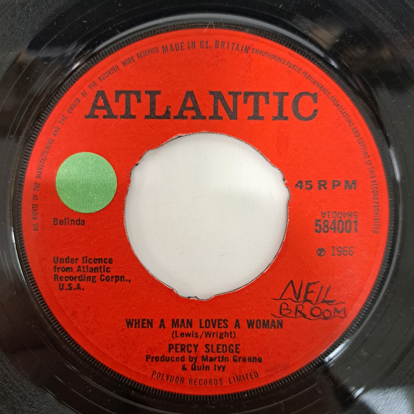 Percy Sledge - When a man Loves a Woman (Vinyl Single) 1966 Atlantic Soul 45 *EX*