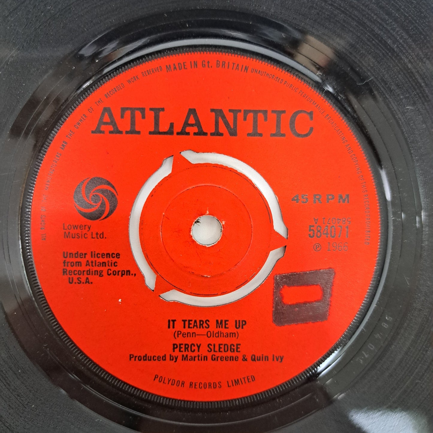 Percy Sledge - It Tears me Up (Vinyl Single) 1966 Atlantic Soul 45 *EX*