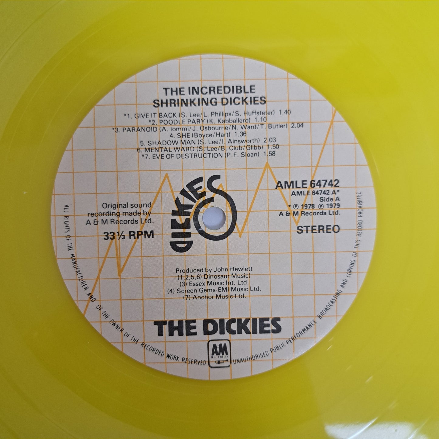 Dickies - The Incredible Shrinking (Yellow Vinyl LP 1979 UK) NM/NM