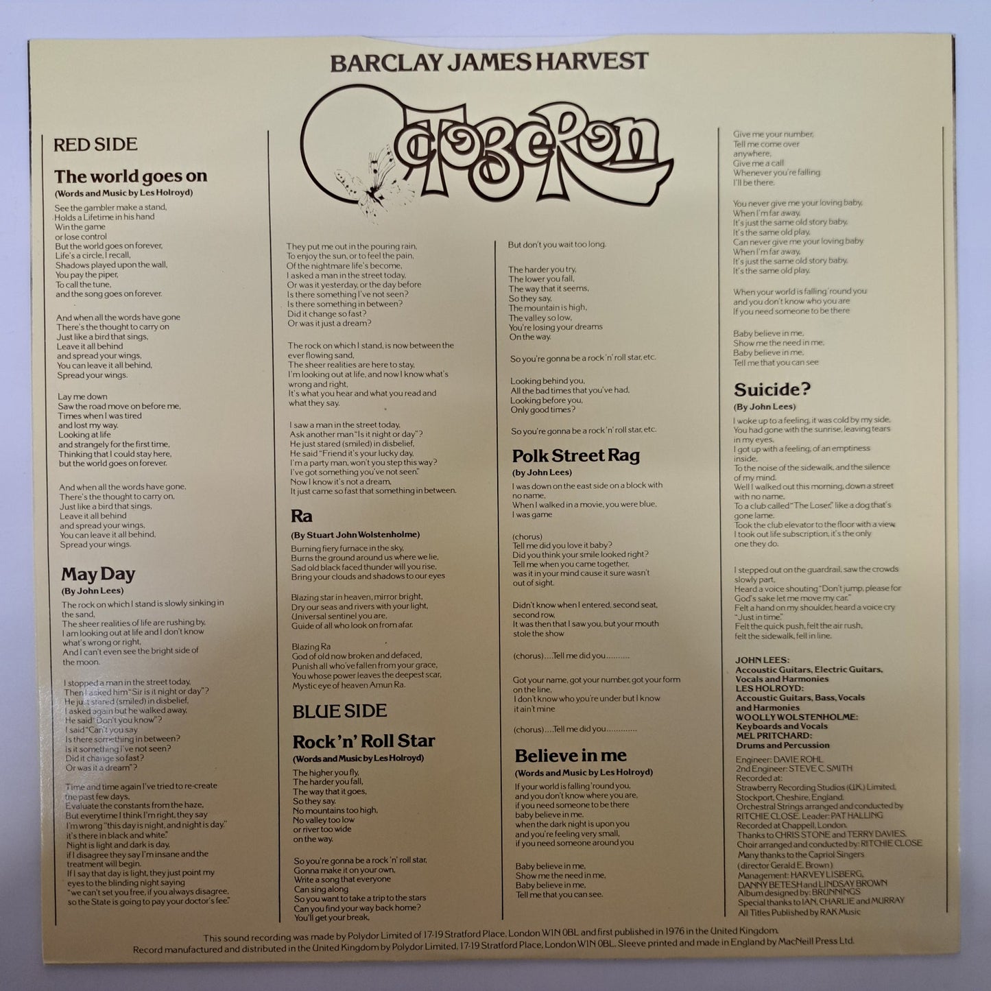 Barclay James Harvest - Octoberon (Vinyl LP) NM/EX 1976 UK Embossed 1st