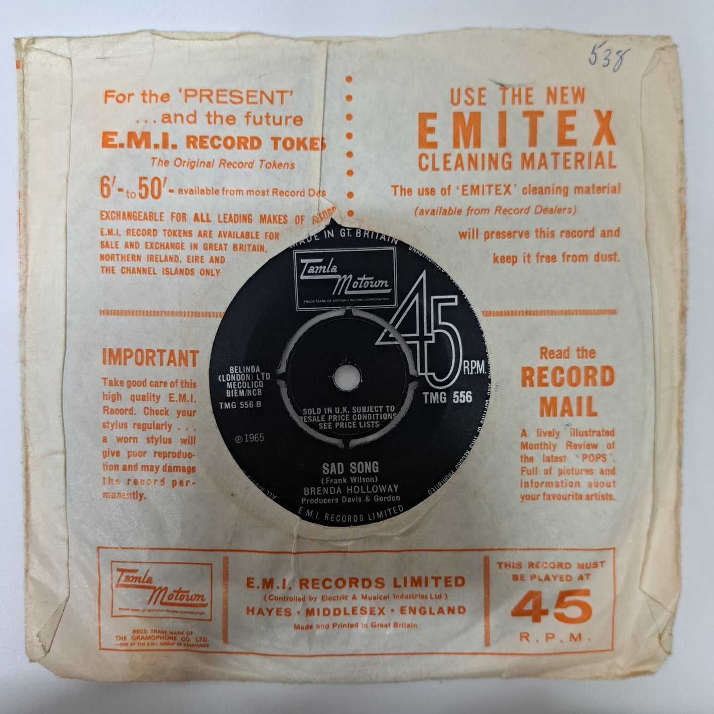 Brenda Holloway - Together 'til the end of Time (TMG 556 Vinyl 45) Ex