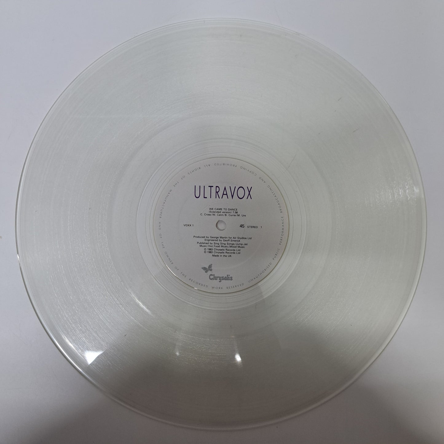 Ultravox - We Came to Dance (Clear Vinyl 12" Single 1983) EX/M