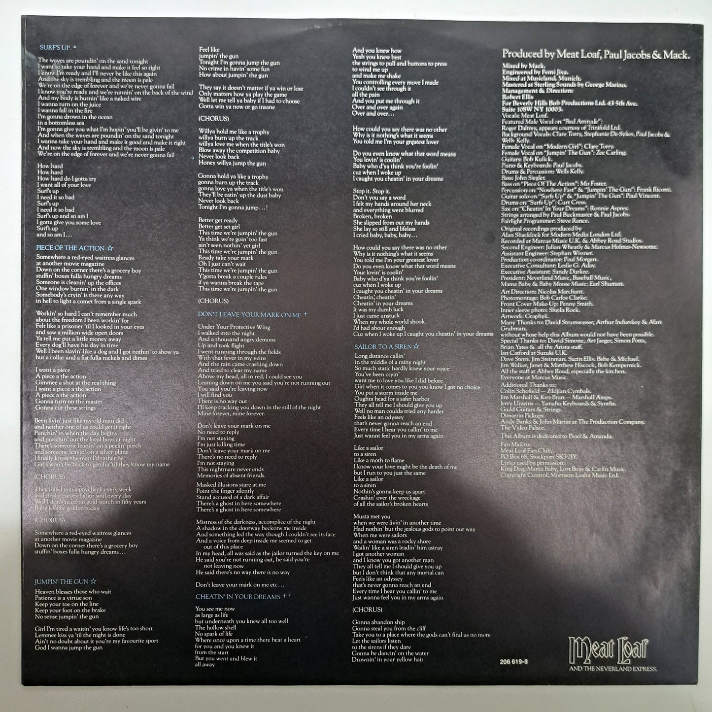 Meat Loaf - Bad Attitude (1984 Vinyl LP Record) EX/VG+