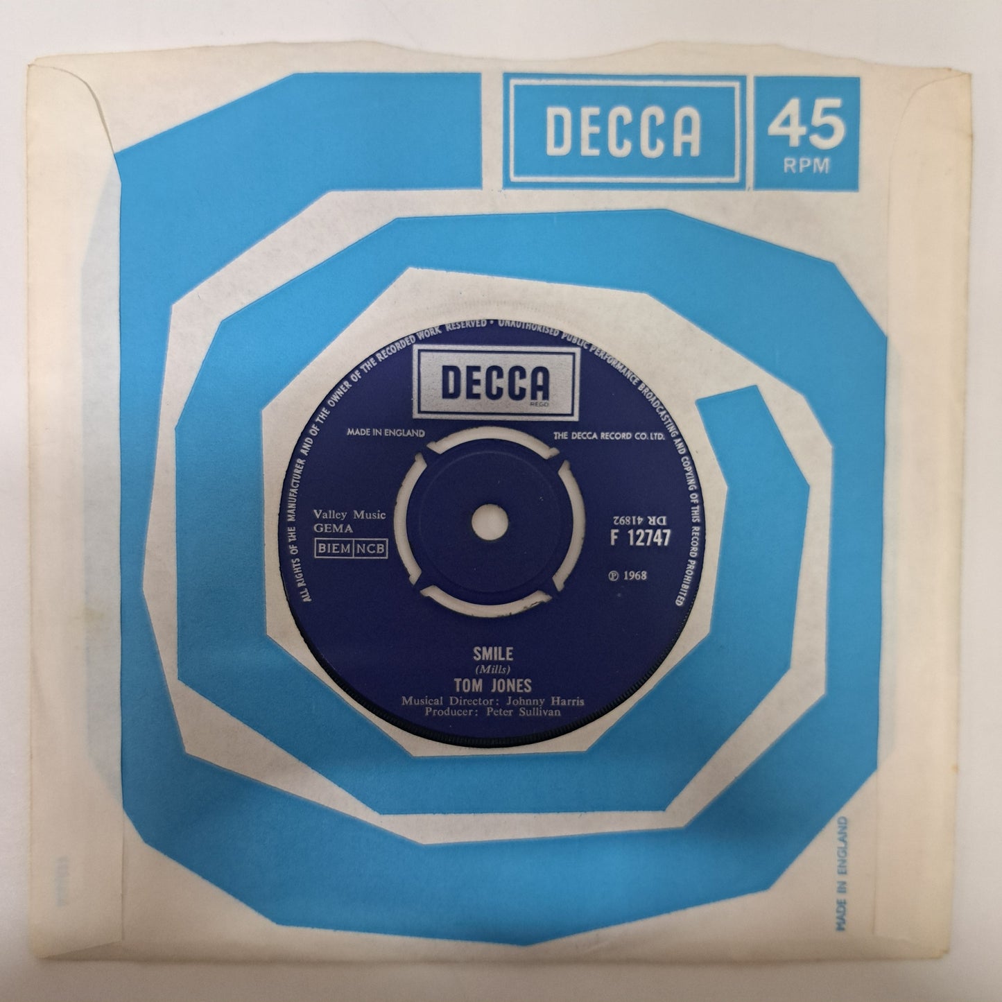 Tom Jones - Delilah (Vinyl 7" Single UK 1968) NM