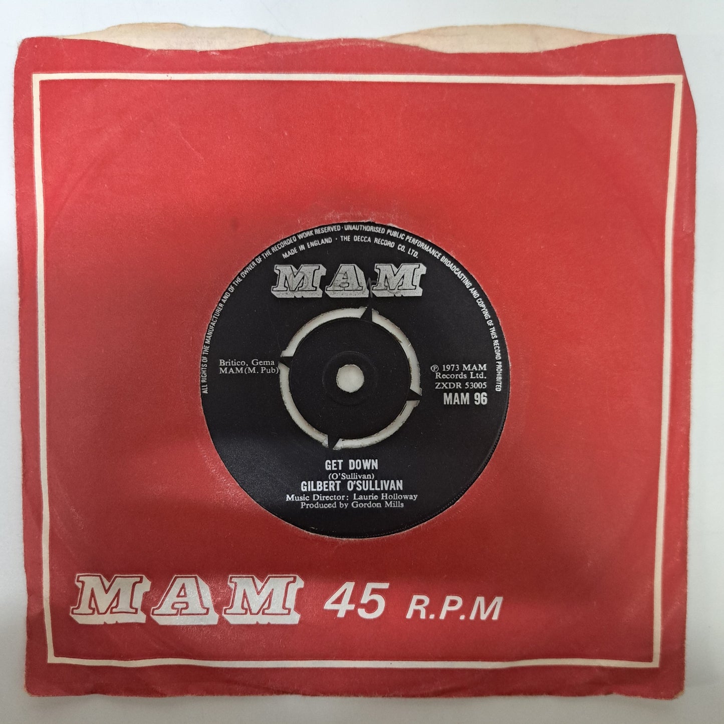 Gilbert O'Sullivan - Get Down (Vinyl 7" Single) NM