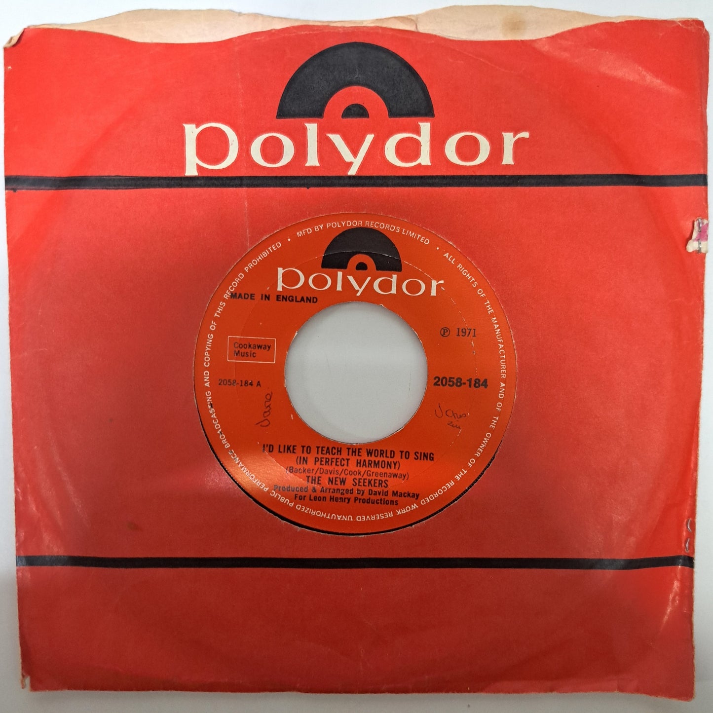 New Seekers - I'd Like to Teach the World to Sing (Vinyl 7" Single) EX