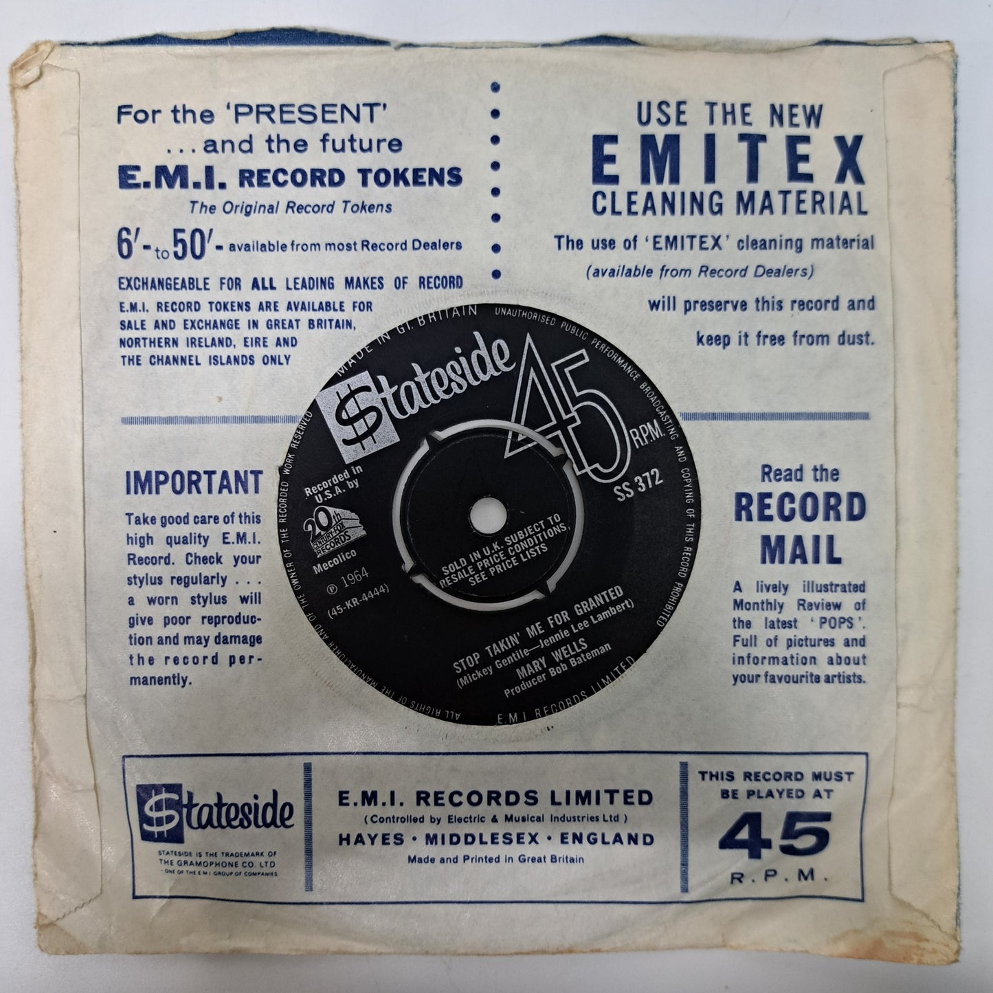 Mary Wells - Ain't It The Truth (Vinyl 7" Single) EX+