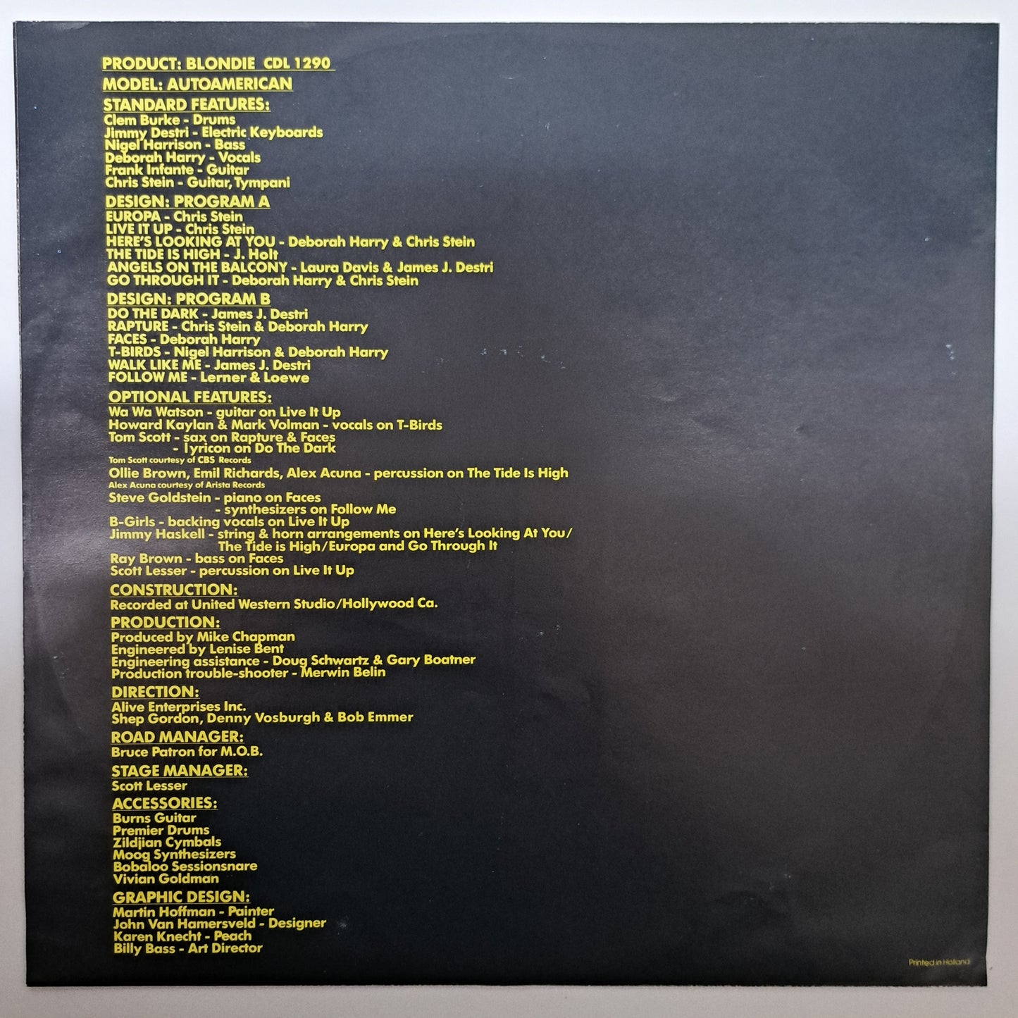 Blondie - Autoamerican (Vinyl LP 1980 UK Inner & Insert) EX/EX