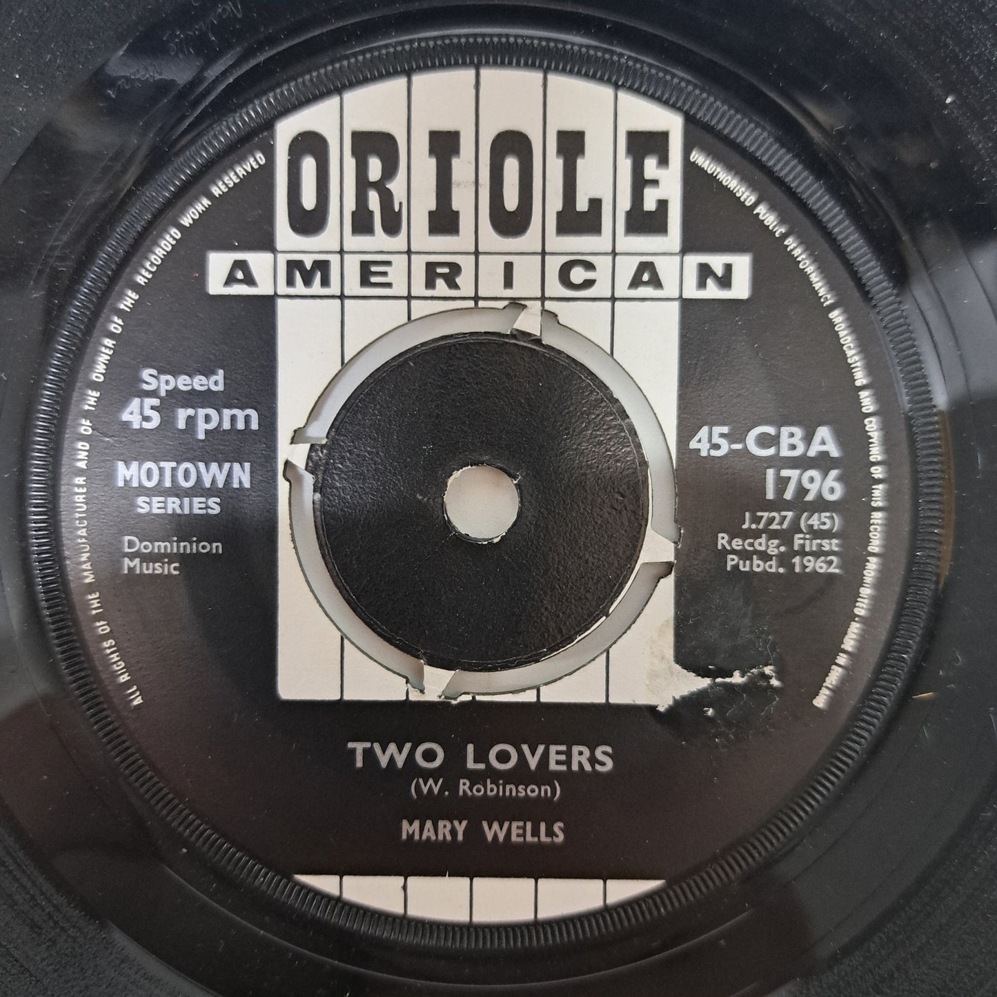 Mary Wells - Two Lovers (Vinyl 7" Single UK Oriole 1962) NM