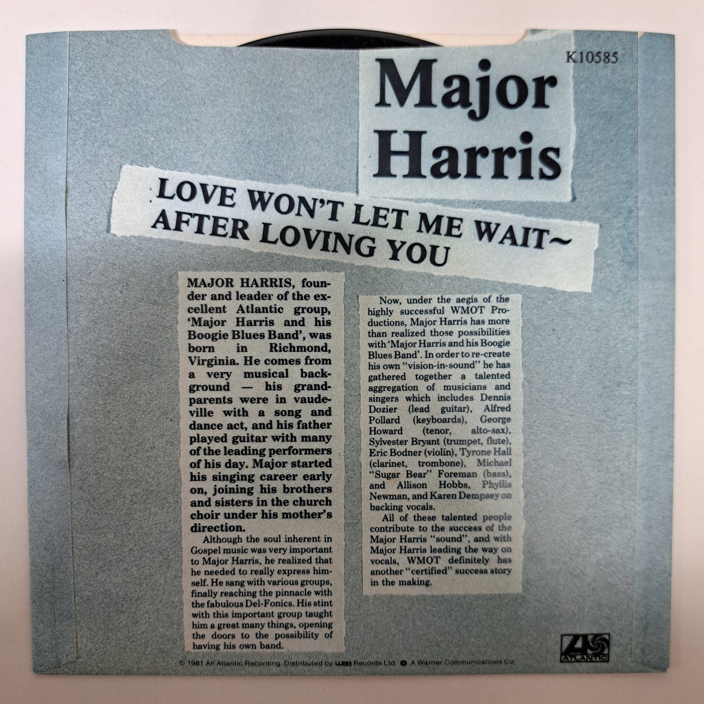 Major Harris - Love Won't Let Me Wait (Vinyl 7" Single) NM/NM