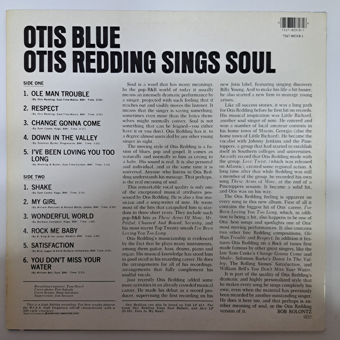 Otis Redding - Otis Blue/Otis Redding Sings Soul (Vinyl Reissue LP) EX/EX