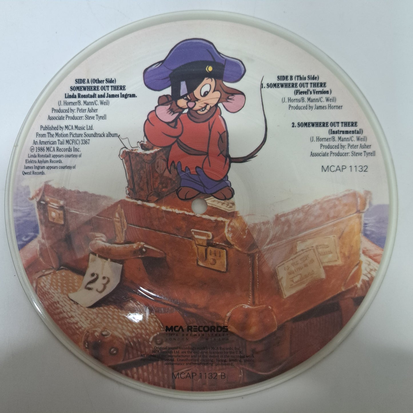 Linda Rondstadt & James Ingram - Somewhere Out There (Vinyl 7" Picture Disc) EX