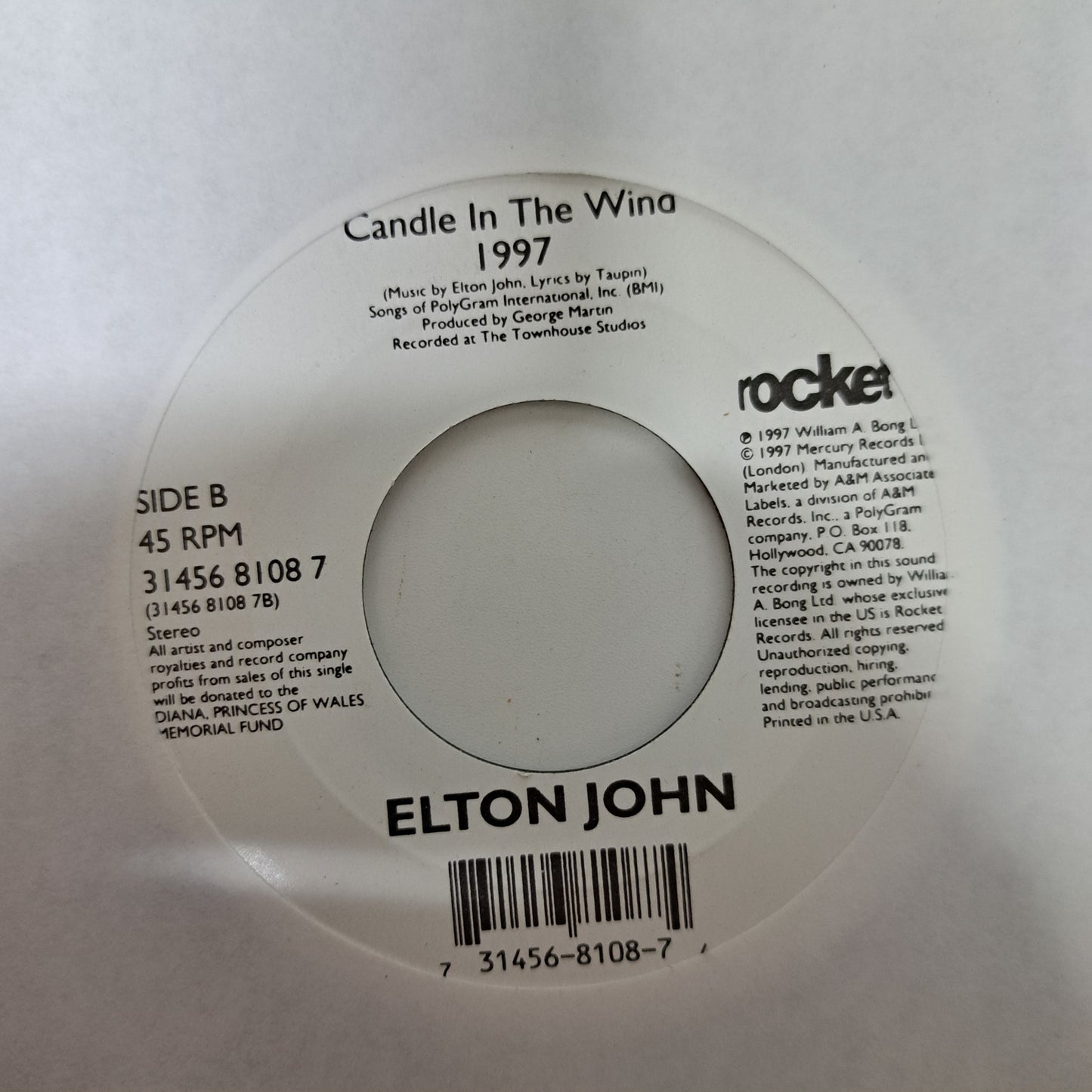 Elton John - Candle in the Wind (US Vinyl 7" Single) [1997 Diana Version] Mint