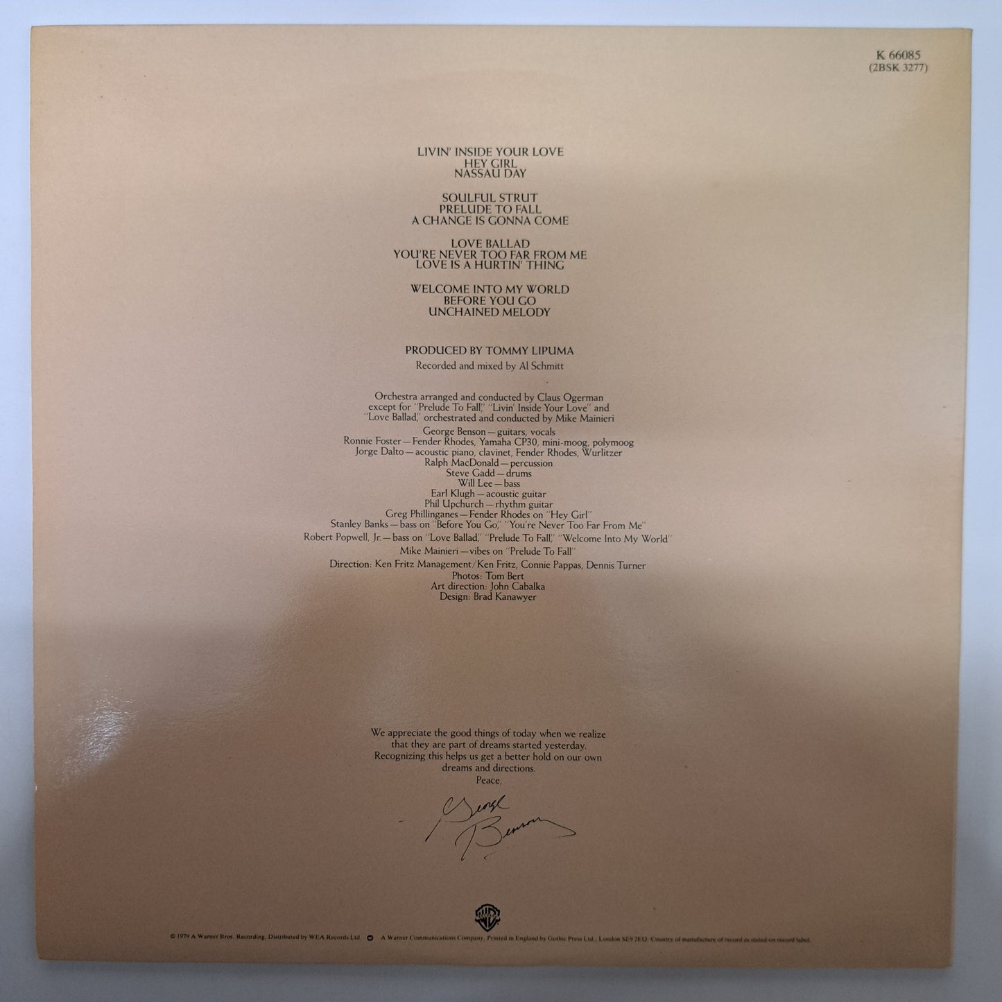 George Benson - Livin' Inside Your Love (Vinyl DLP 1979 UK) NM/EX/EX