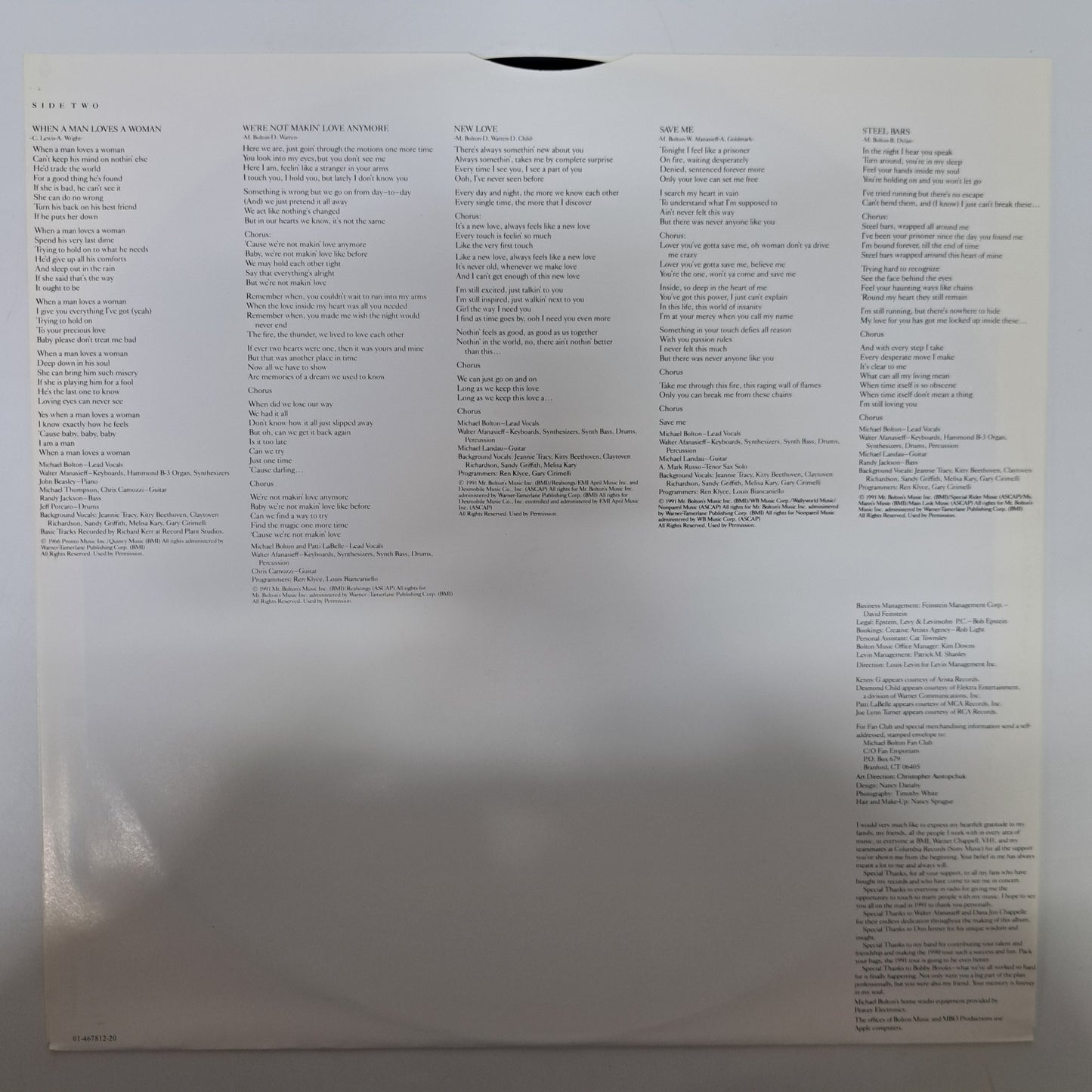 Michael Bolton - Time, Love & Tenderness (Vinyl LP 1991) VG+/NM