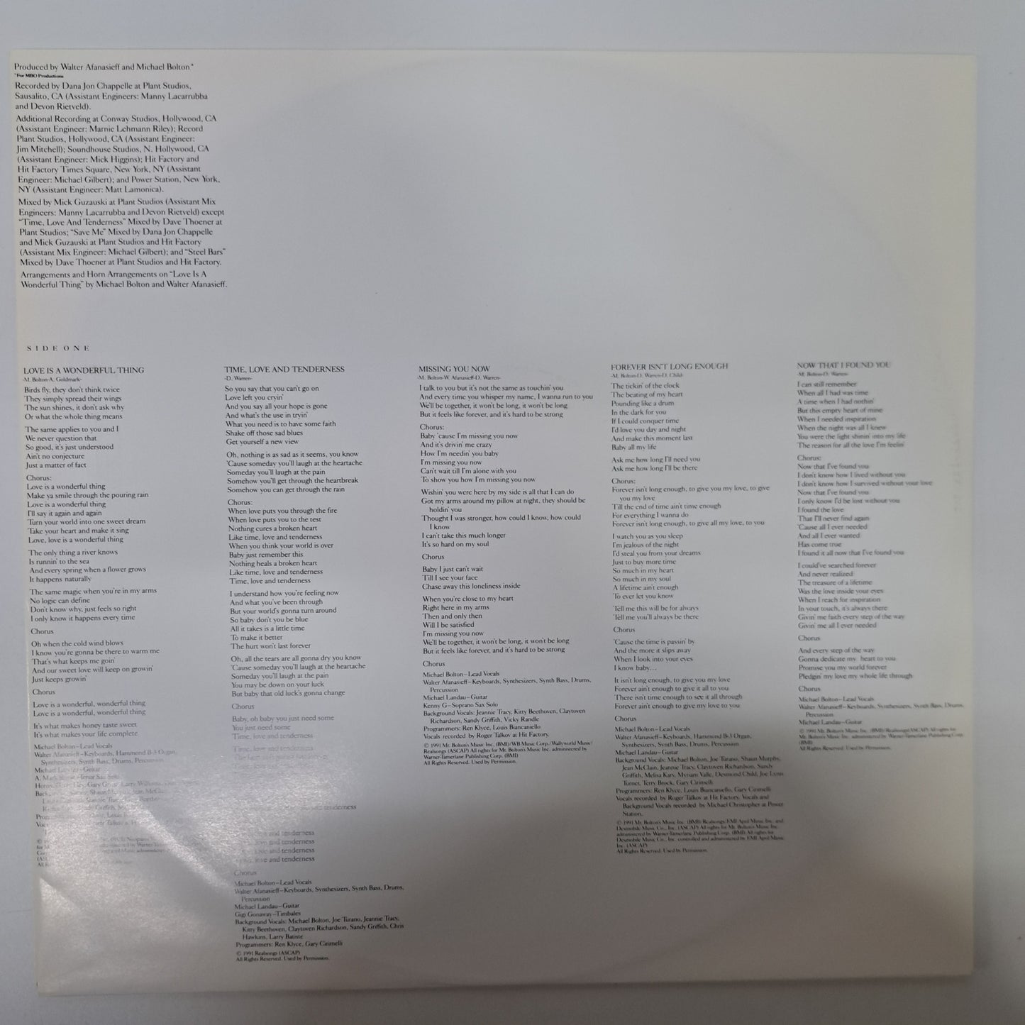 Michael Bolton - Time, Love & Tenderness (Vinyl LP 1991) VG+/NM