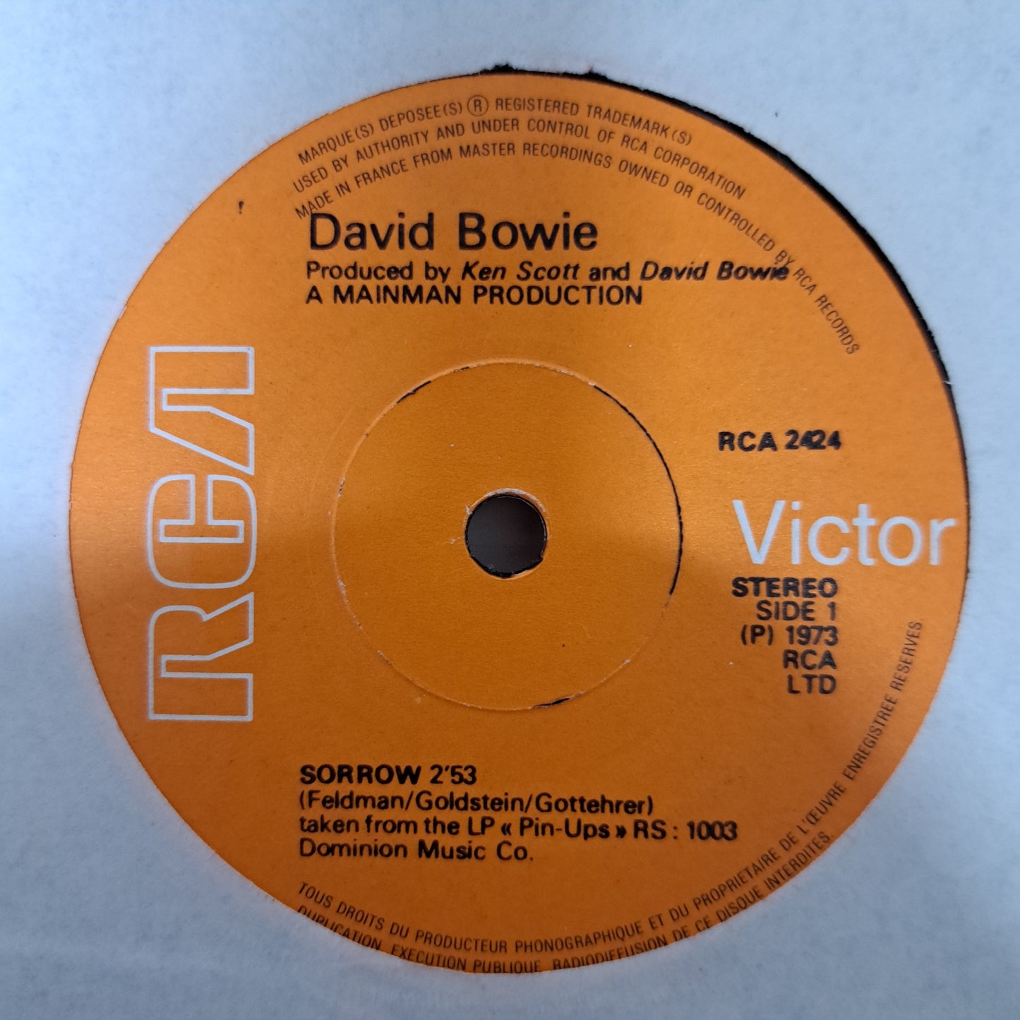 David Bowie - Sorrow (French Vinyl 7" Single) EX