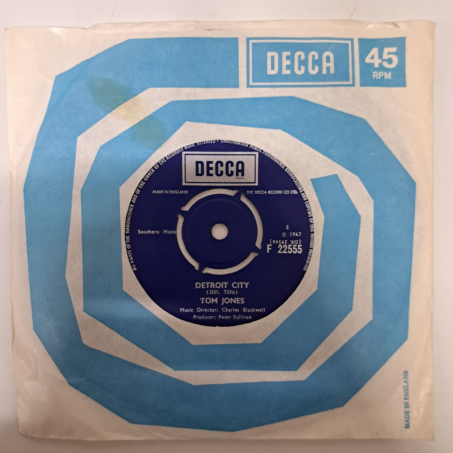 Tom Jones - Detroit City (Vinyl 7" Single UK 1967) NM