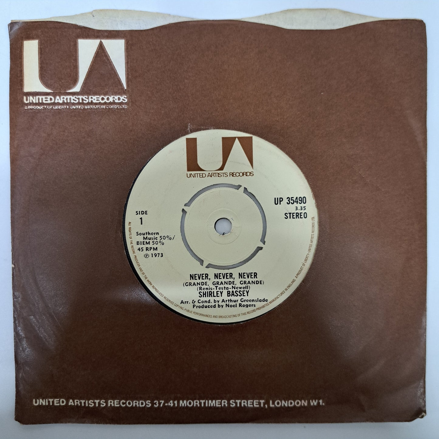 Shirley Bassey - Never, Never, Never (Vinyl 7" Single) NM