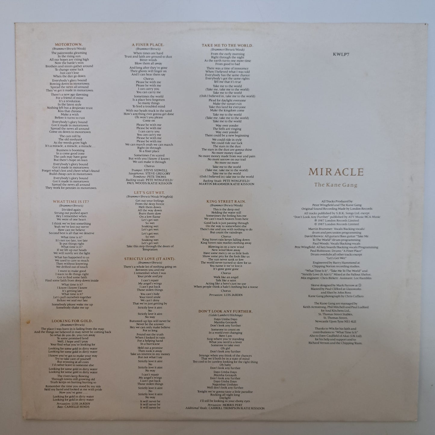 Kane Gang - Miracle (Vinyl LP UK 1987) EX/NM