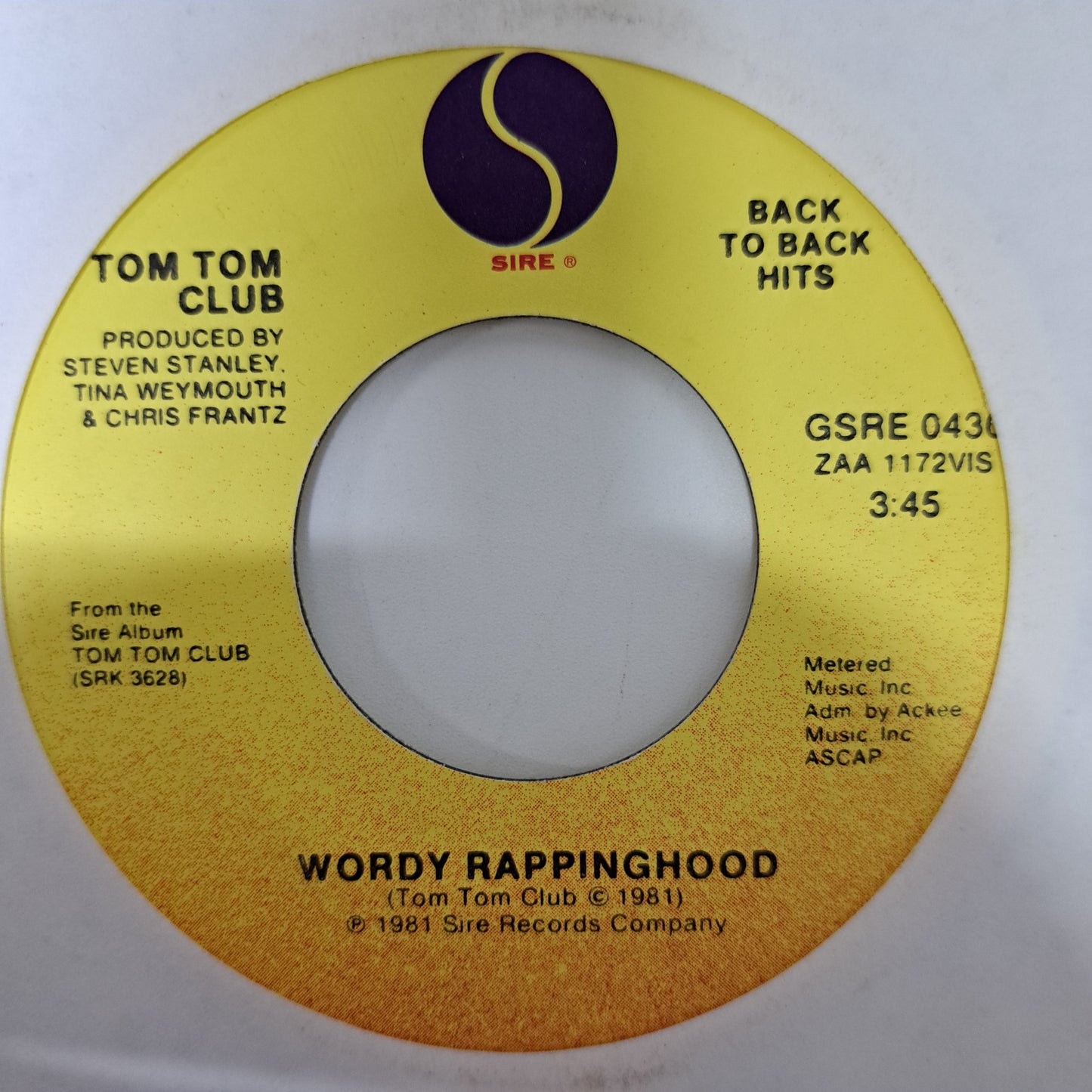 Tom Tom Club - Wordy Rappinghood (Rare US Vinyl Jukebox 7" Single) Mint