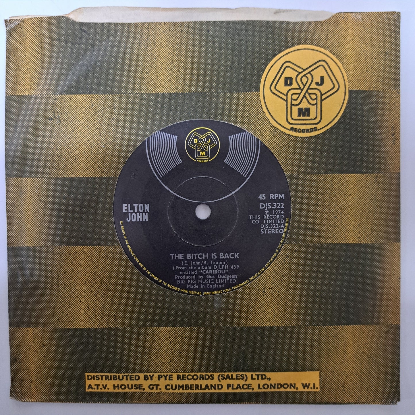 Elton John - The Bitch is Back (Vinyl 7" Single 1974) NM