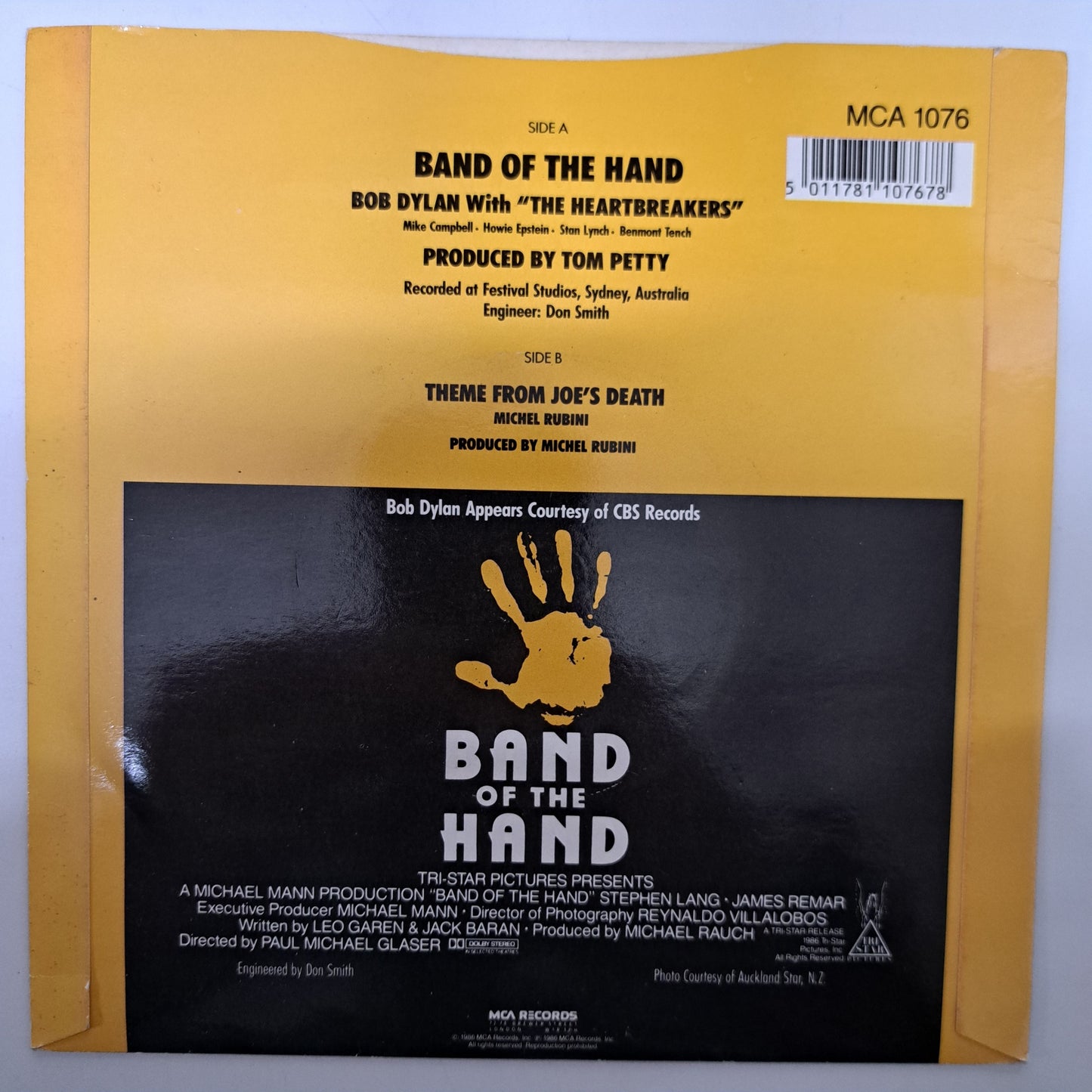 Bob Dylan with Heartbreakers - Band of the Hand (Vinyl 7" Single) VG+/NM