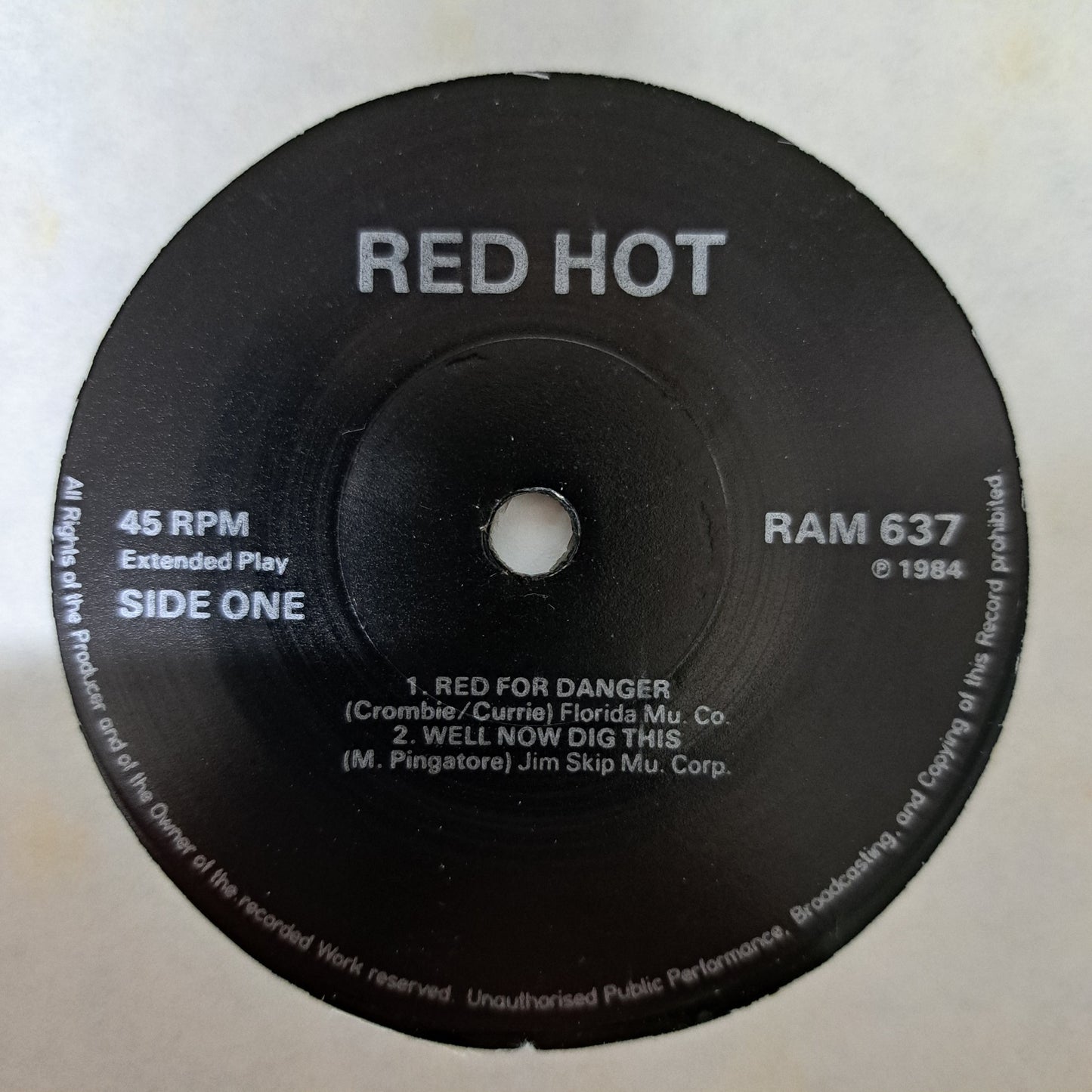 Red Hot - Red for Danger (Vinyl 7" EP Signed) VG/M