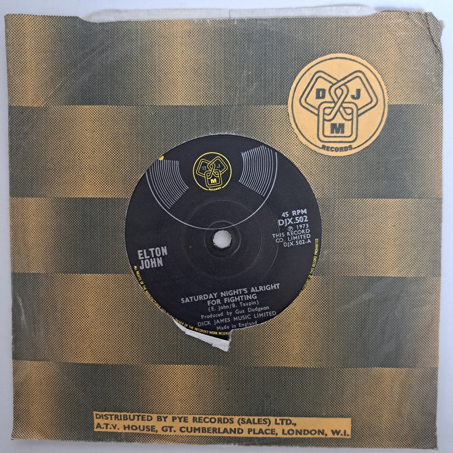 Elton John - Saturday Nights Alright for Fighting (Vinyl 7" Single 1973) NM