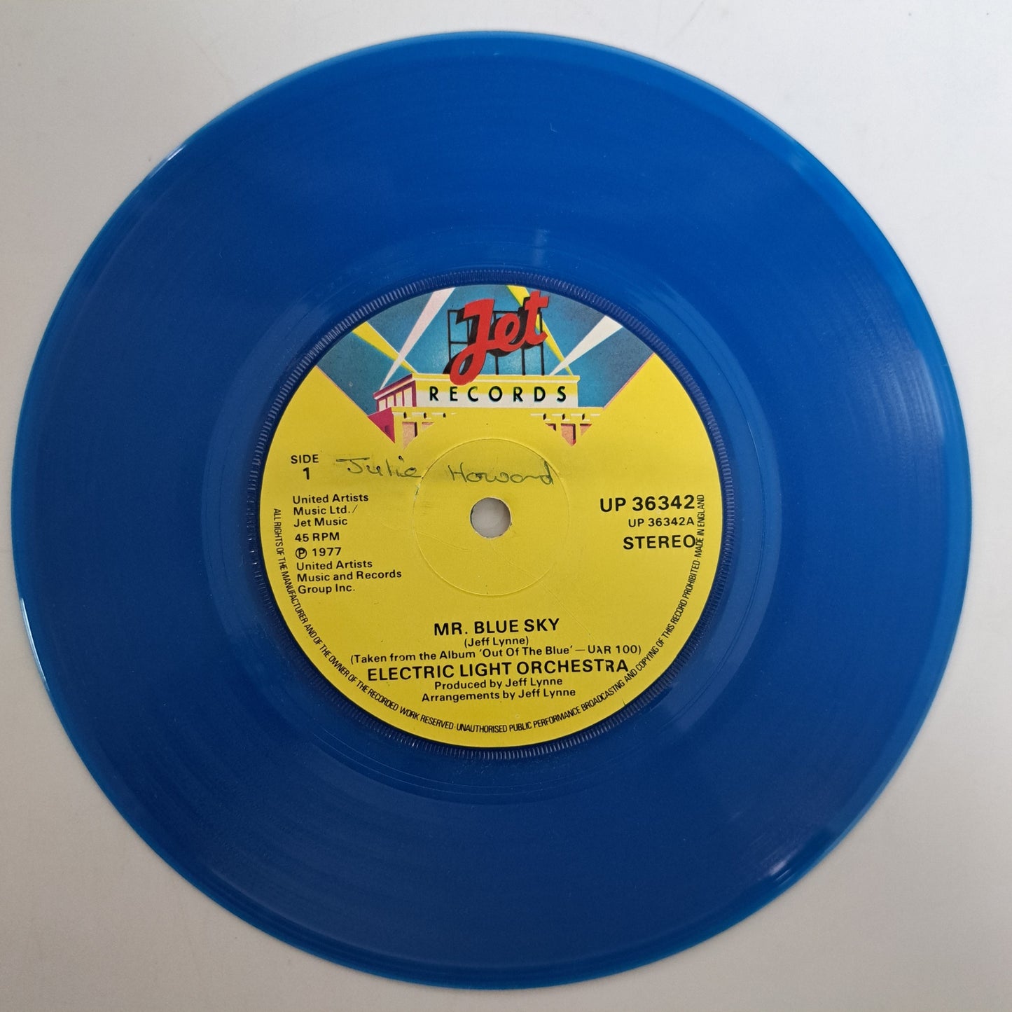 E.L.O - Mr. Blue Sky (Translucent Blue Vinyl Single P/S) VG+/EX