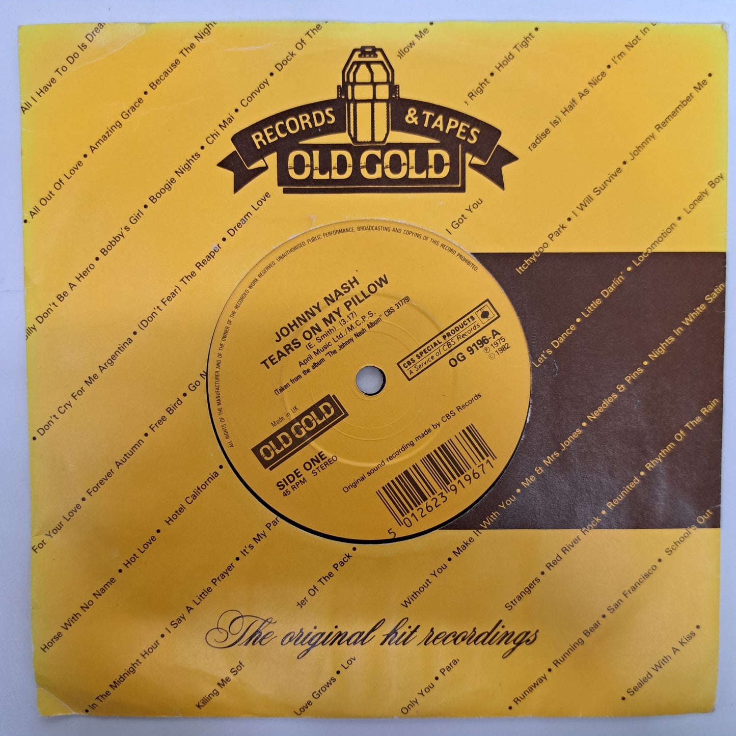 Johnny Nash - Tears on my Pillow (Vinyl 7" Old Gold Single) NM