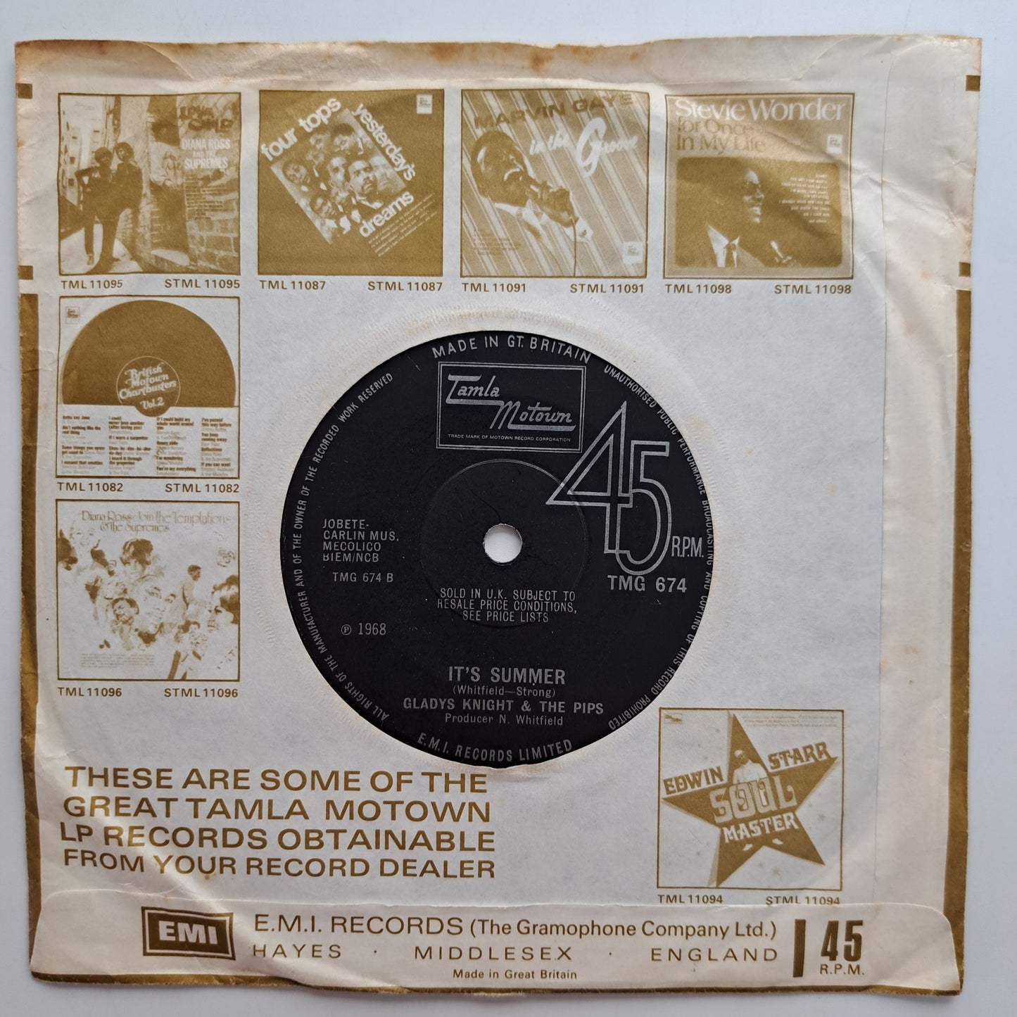 Gladys Knight & the Pips - I Wish It Would Rain (Vinyl 7" Single) EX