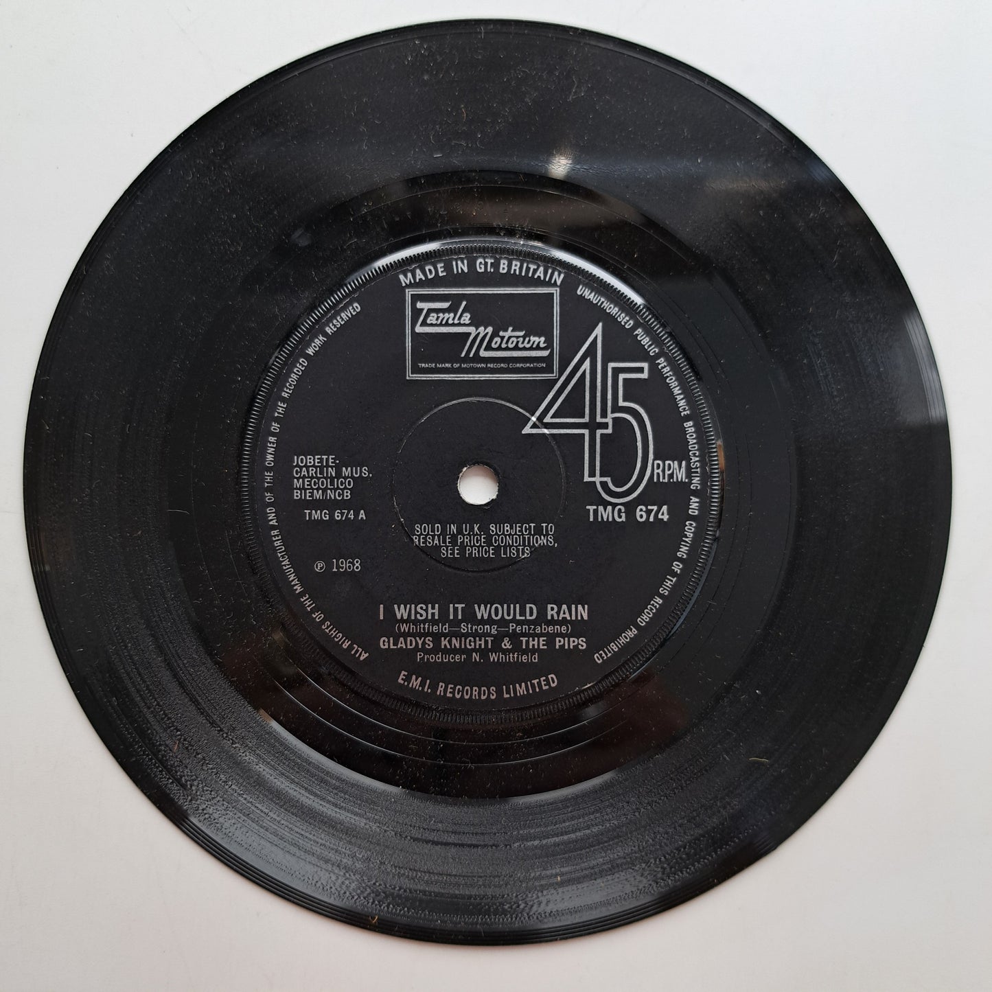 Gladys Knight & the Pips - I Wish It Would Rain (Vinyl 7" Single) EX