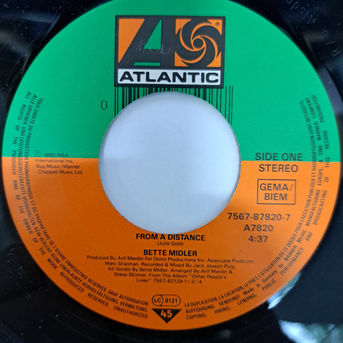 Bette Midler - From a distance (Vinyl Jukebox 7" Single) EX