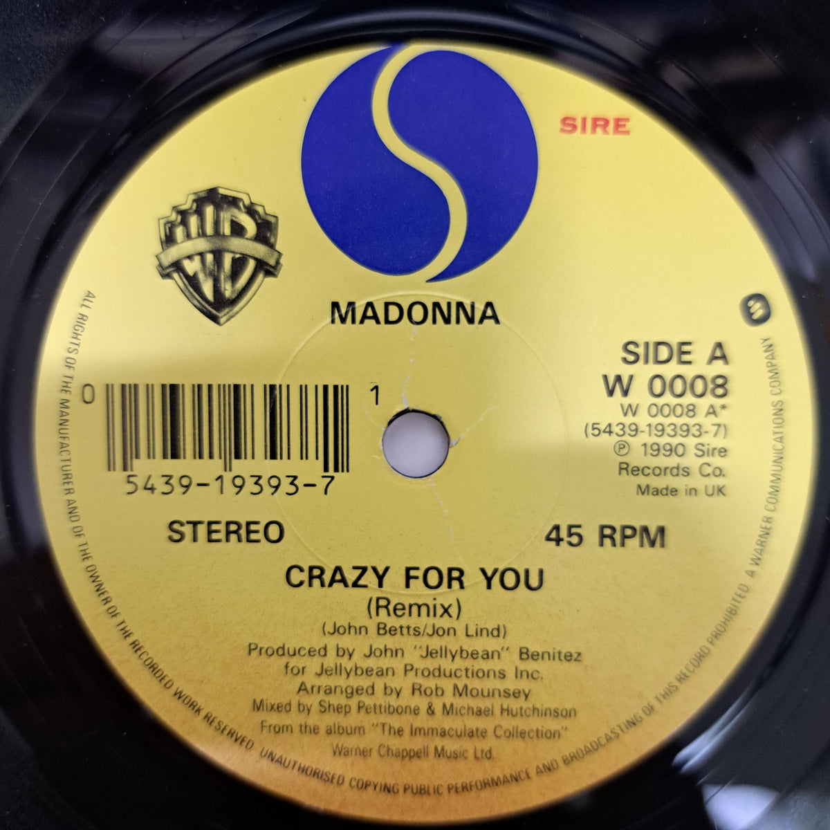 Madonna - Crazy For You (UK 1991 Vinyl 7" Single) NM/NM